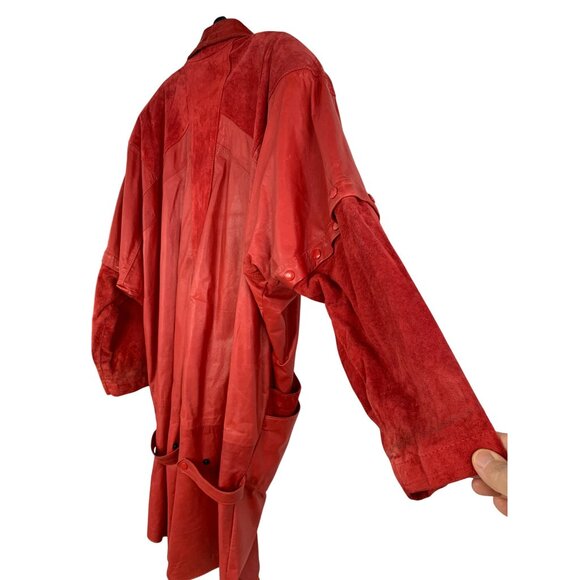 Rare VTG 80s Clifford Olson Red Leather Coat Hikable Sleeves M/L RW10345 - Picture 12 of 16